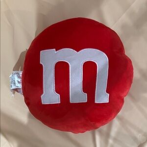 Red M&M Plush Pillow with White 'm' Logo
